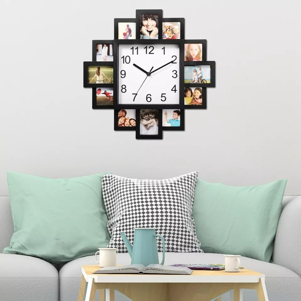 Photos Frame Wall Clock Photowall Wall Hanging Home Decor 12 Pictures Display